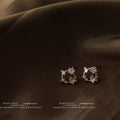 Gold Ginkgo Leaf Circle Stud Earrings Clear Crystal Accents view 3
