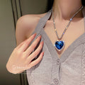 Blue Heart Crystal Pendant Silver Rhinestone Chain Necklace view 3