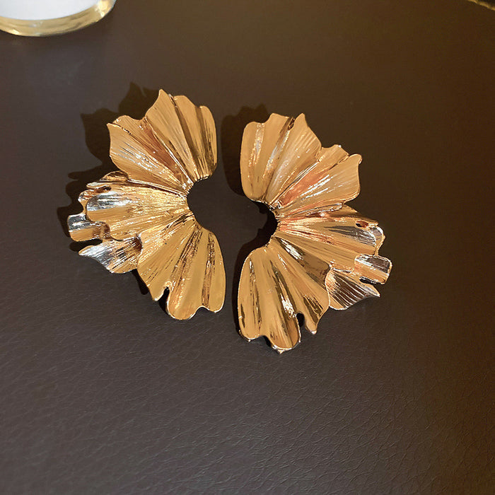 Sculpted Fan Flower Earrings in Gold and Silver Tones