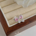 Silver Open Dual Bow Ring Pink Clear Zircon Adjustable view 4