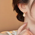 Gold Tone Pink Gourd and Blue Koi Fish Drop Earrings view 4