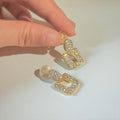 Gold Pave Crystal Teardrop Open Rectangle Clip-On Earrings view 6