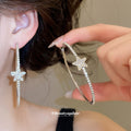 Crystal Star Double Hoop Earrings in Gold and Silver Tones view 4
