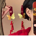 Red Velvet Gold Butterfly Firecracker Tassel Bang Hair Clip view 2