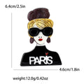 Paris Girl Acrylic Brooch with Sunglasses and Hair Wrap view 6