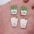 Gold Tone Bubble Tea Enamel Charms in Pink and Green view 1