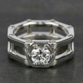 Silver Double-Layer Geometric Openwork Hexagon CZ Ring view 1