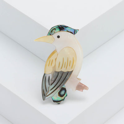 Main front view of Silver Tone Bird Brooch With Iridescent Shell Wing