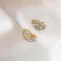 Gold Clear Look Marquise Leaf Huggie Hoop Earrings view 3