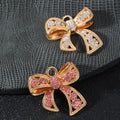 Pave Rhinestone Bow Charm Pendant Gold Tone Two Colors view 2