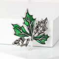 Maple Leaf Brooch With Crystal Side Leaves in Green or Orange view 2