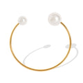 Open Cuff Faux Pearl Dual Ball Bangle Gold Steel Metal view 5
