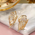 Gold Tone Wing Leaf Pave Clear CZ Ear Clip Earrings view 3