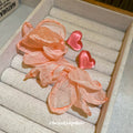 Sheer Fabric Petal and Heart Statement Drop Stud Earrings view 2