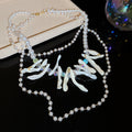 Pearl Like Bead Layered Necklace With Shell Pieces view 6