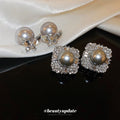 Gray Pearl Crystal Butterfly and Square Stud Earrings view 3