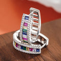 Silver Tone Multicolor Rainbow Baguette Hoop Earrings view 3