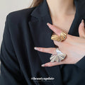 Metal Ginkgo Leaf Textured Statement Ring Gold Silver view 3