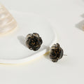 Translucent Rose Flower Stud Earrings Gold Flake Accents view 3