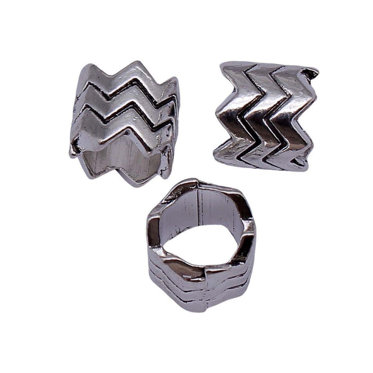 12x12x11mm 2.7g Antique Silver Zinc Alloy Zigzag Texture Large Hole Spacer Beads for Bracelet Making