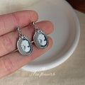 Silver-Tone Oval Cameo Lady Portrait Drop Earrings view 1