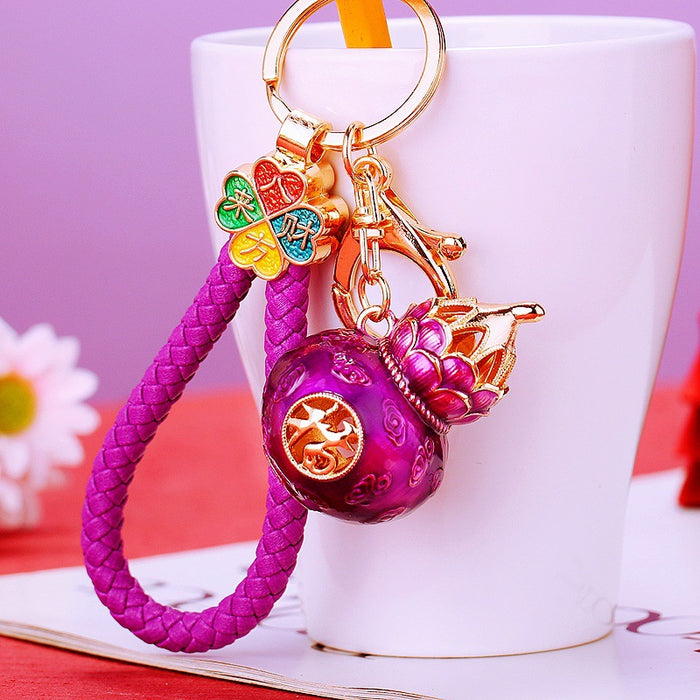 Lotus Gourd Keychains with Four-Leaf Caps and Braided Straps