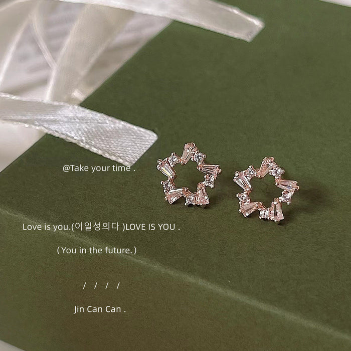 Rose Gold Tone Clear Stone Open Star Stud Earrings For Women