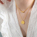 Gold Double Layer Necklace Bead Bar And Engraved Disc view 4