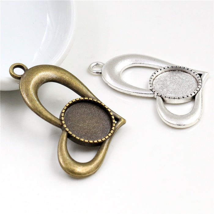 Open Heart Cabochon Pendant Bezel Settings in Two Finishes