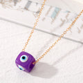 Gold Tone Colorful Cube Blue Evil Eye Pendant Necklaces in Seven Colors view 3