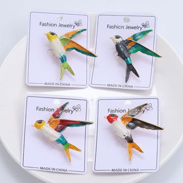 Flying Swallow Brooch in Four Multicolor Enamel Palettes