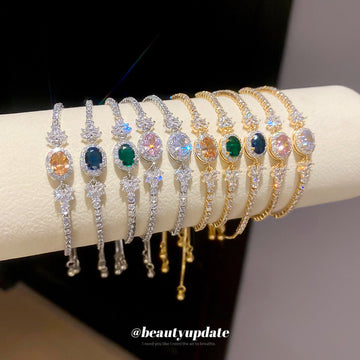 Gold Silver Oval Crystal Slider Tennis Bracelets 10 Styles