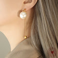 Gold Faux Pearl Stud Earrings Chain Tassel Ball Charm view 4