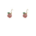 Pink Peach Fruit Drop Earrings Gold Hook Green Leaf view 5