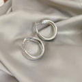 Gold and Silver Puffy Double Band Wide Hoop Earrings view 4