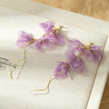 Lavender Petal Cascade and Gold Wavy Tail Dangle Earrings view 3