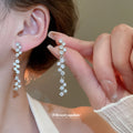 Silver Tone Graduated Crystal Linear Drop Earrings view 3