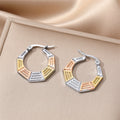 Tri Color Stainless Steel Textured Hoop Earrings in Three Designs view 3