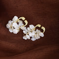White Shell Look Petal Cluster Gold Huggie Earrings view 3