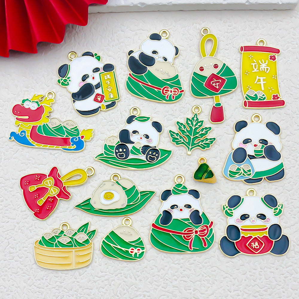 Zinc Alloy Chinese Style Panda Zongzi Lucky Bag Bear Cat Charm Pendant for DIY Keychain Earrings
