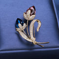 Blue Pink Crystal Twin Tulip Brooch Gold Pave Stem view 4