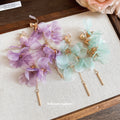 Sheer Flower Dangle Clip Earrings in Purple or Mint Green view 2