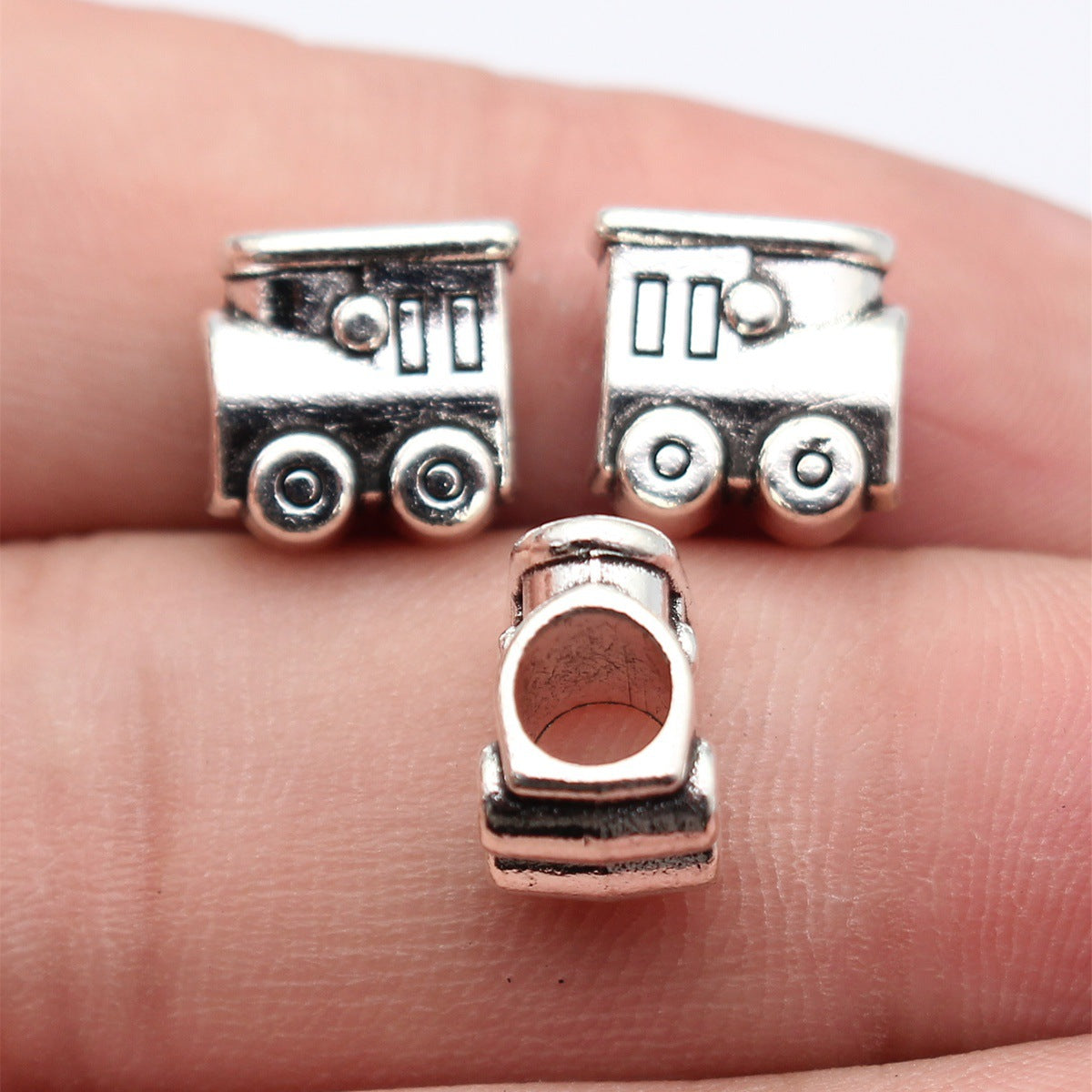 11x11x7.4mm 2.3g Antique Silver Zinc Alloy Train Large Hole Beads for Bracelet Jewelry Making