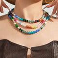 Colorful Natural Stone Rondelle Pearl Beaded Necklace 42.5+5cm view 3