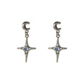 Silver Crescent Moon Drop Earrings Star Blue Cabochon view 5