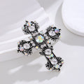 Black Silver Tone Cross Crystal Metal Brooch Pin for Jackets and Lapels view 5