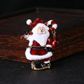 Red Enamel Santa Brooch With Two Dangling Christmas Bells view 3