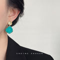 Gold Hammered Stud Teal Crystal Cluster Drop Earrings view 2
