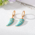 Gold Tone Colorful Enamel Horn Charm Huggie Drop Earrings view 2