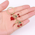 Gold Cherry Heart Rhinestone Multi Charm Keychain Pendant view 4